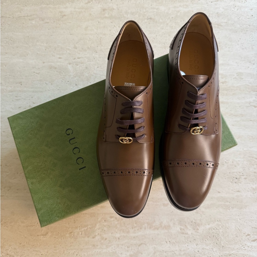 NWB GUCCI SHOES MENS ROOSTER BROGUE
BROWN LEATHER DURBY GUCCI SIZE/10